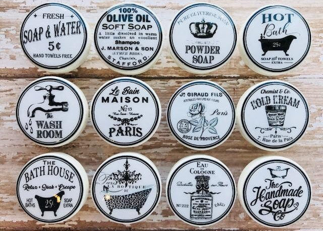 NEW! BATH BATHROOM Knobs Decor Vintage Look Black White Drawer Pulls Shabby Chic Retro Cottage Distressed French Provincial Farmhouse