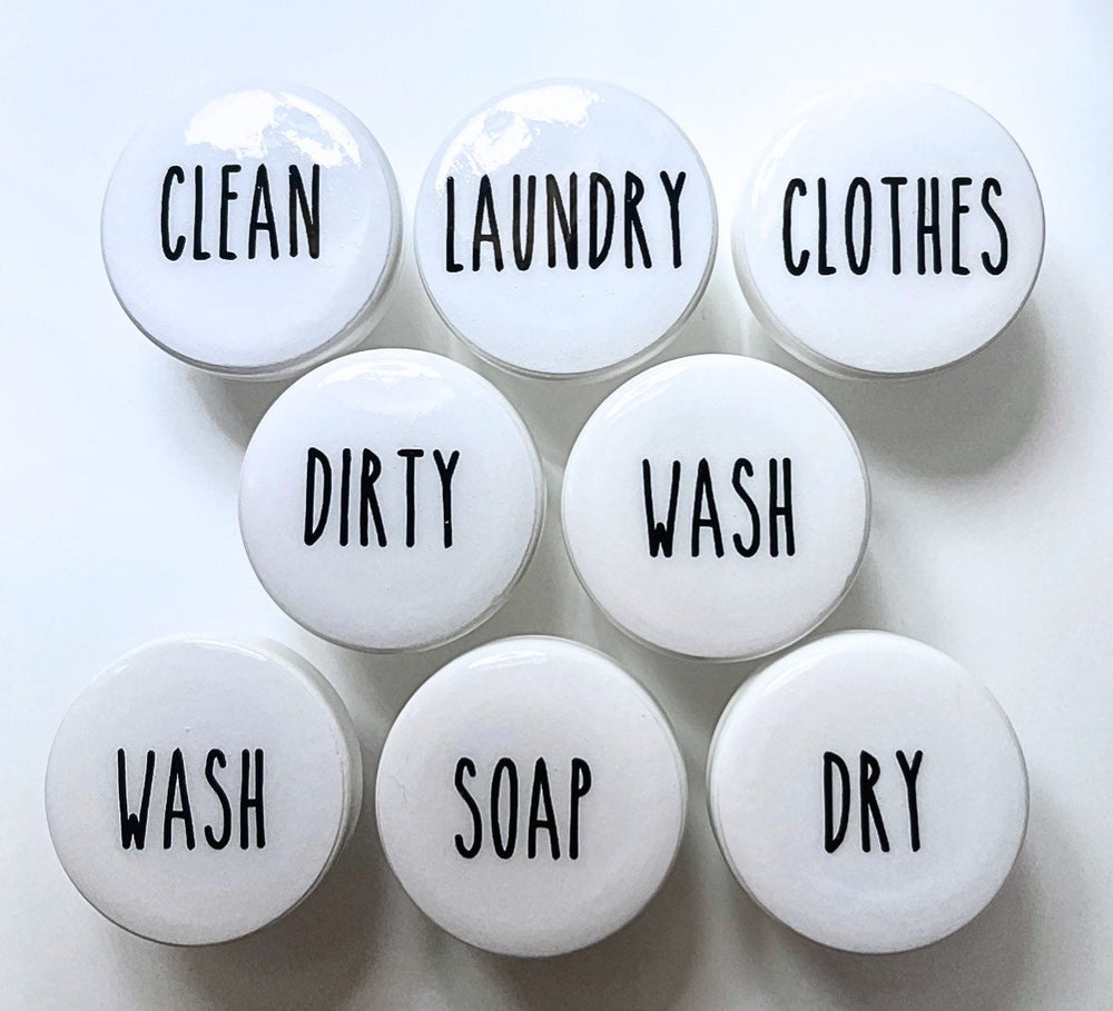 Word Laundry Knobs Drawer Pulls / Long Letters Rae Dunn / Black and White / Simple / Laundry