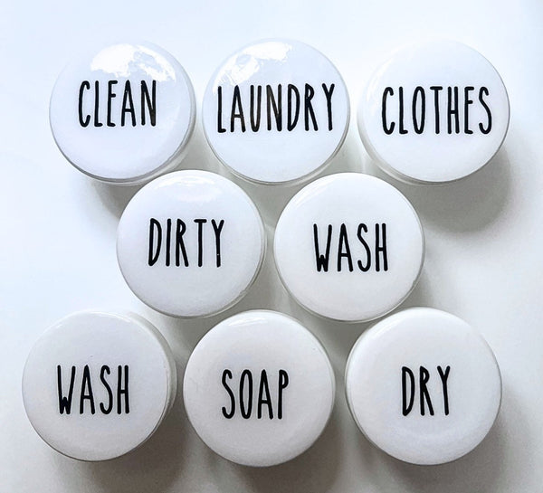 Word Laundry Knobs Drawer Pulls / Long Letters Rae Dunn / Black and White / Simple / Laundry